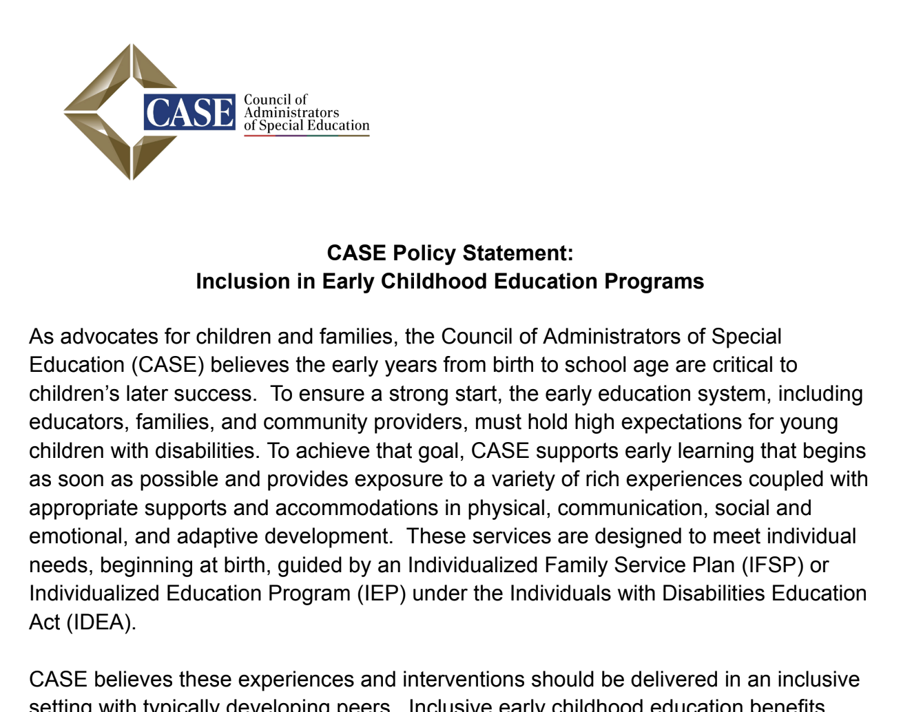 Inclusion in Early Childhood Programs