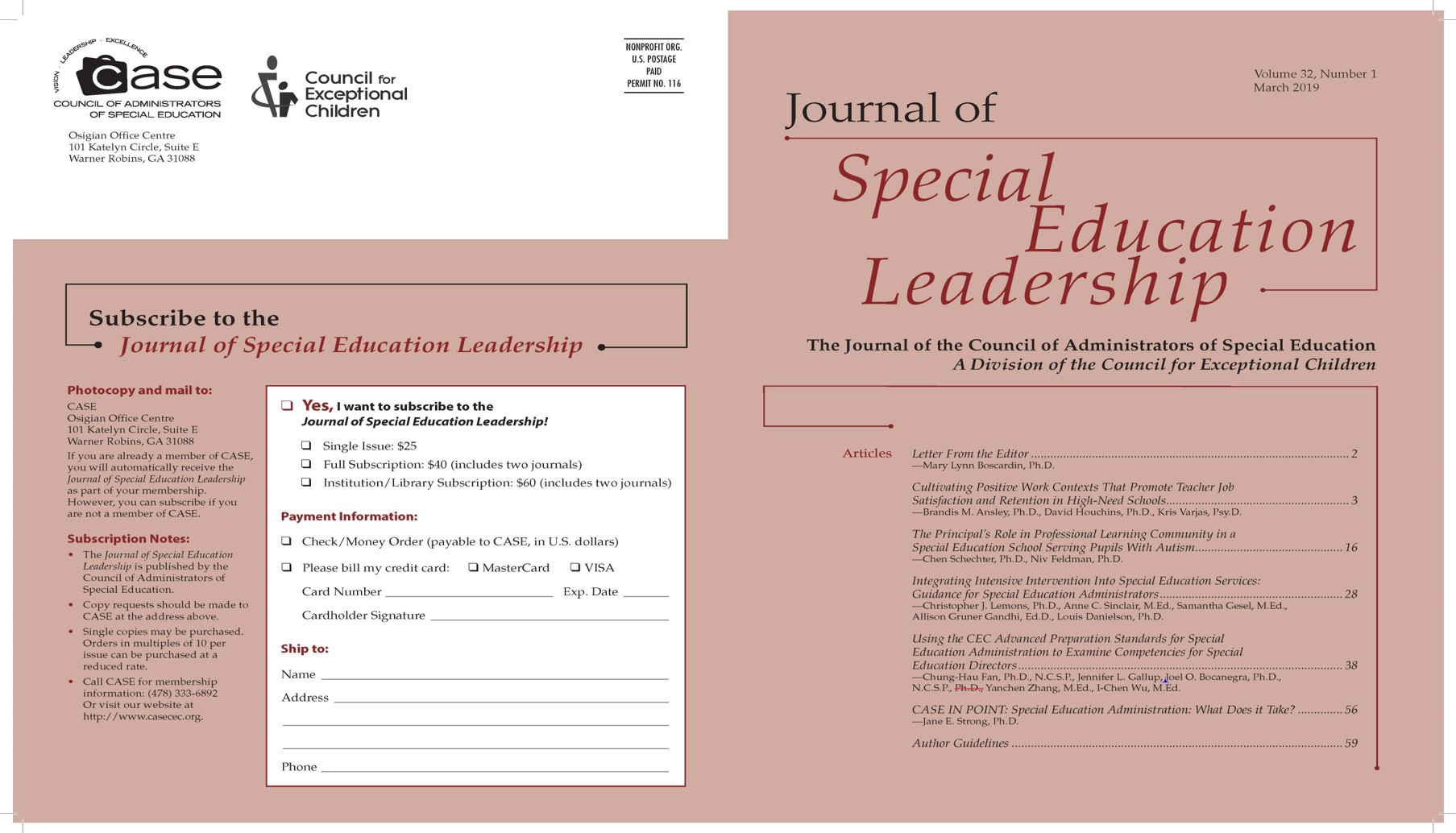 Journal of Special Education Leadership Picture